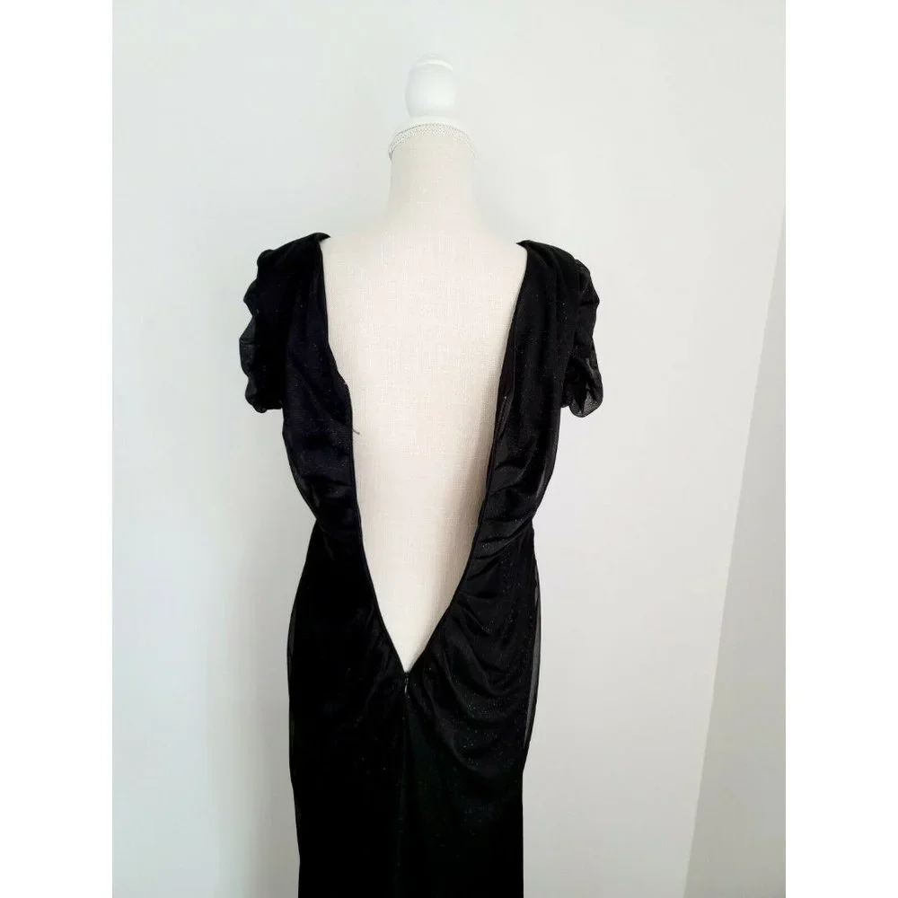 Alex Evenings Black Glitter Sparkle Short Sleeves Long Gown Party Dress 10_11